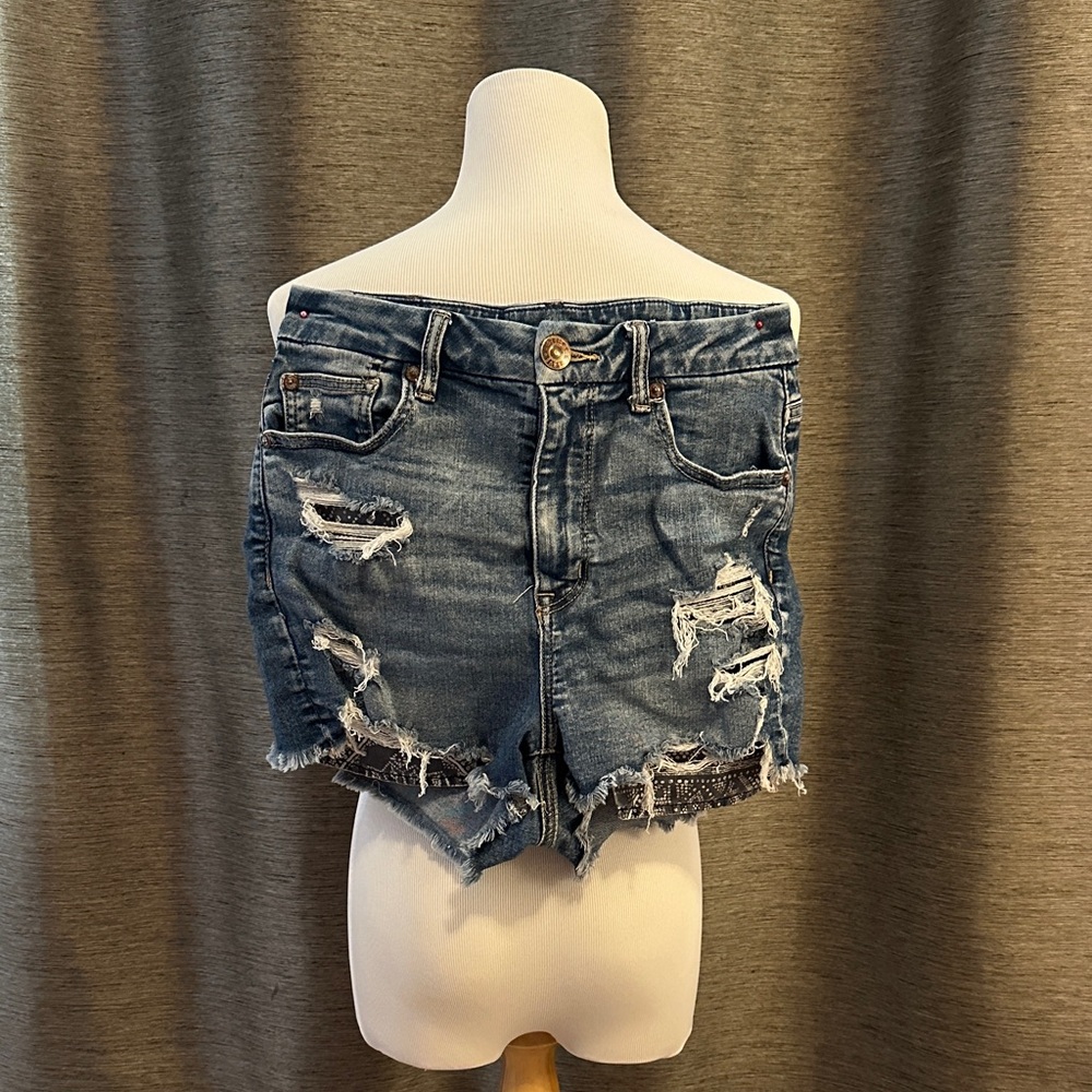 American Eagle Outfitters Blue Distressed Jean Shorts